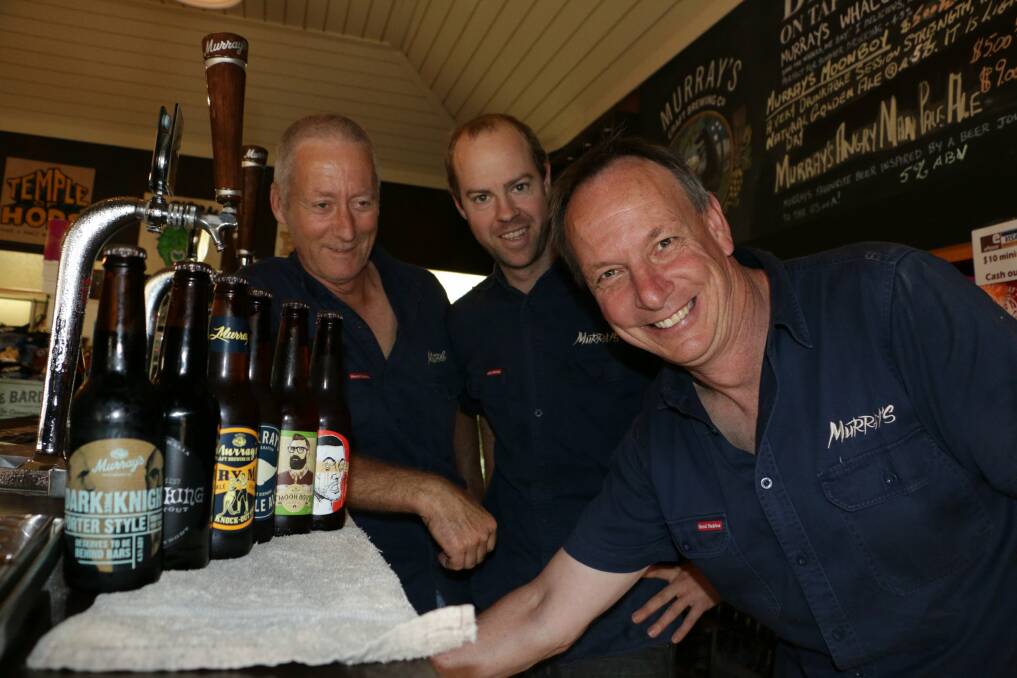 TOP DROPS: Craig Starr, Sean Costigan and Graeme Mahy at Murray's Brewery, Bobs Farm, with their award-winning beer. Picture: Stephen Wark