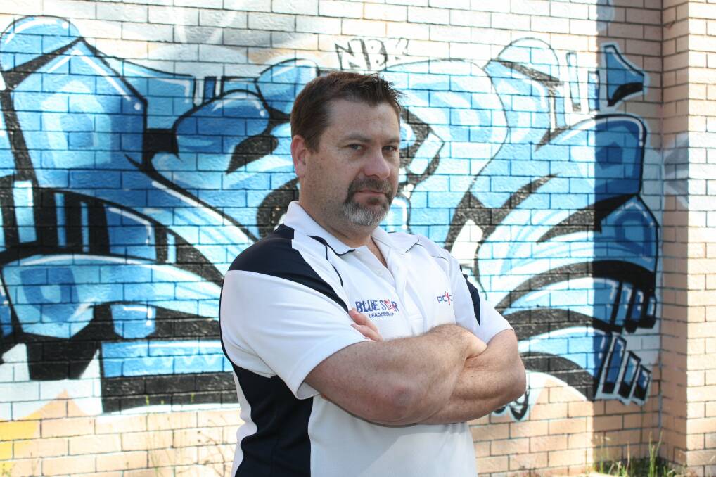 FED UP: Port Stephens PCYC manager Matt Brealey is not happy about graffiti sprayed on the outside of the club. Picture: Ellie-Marie Watts