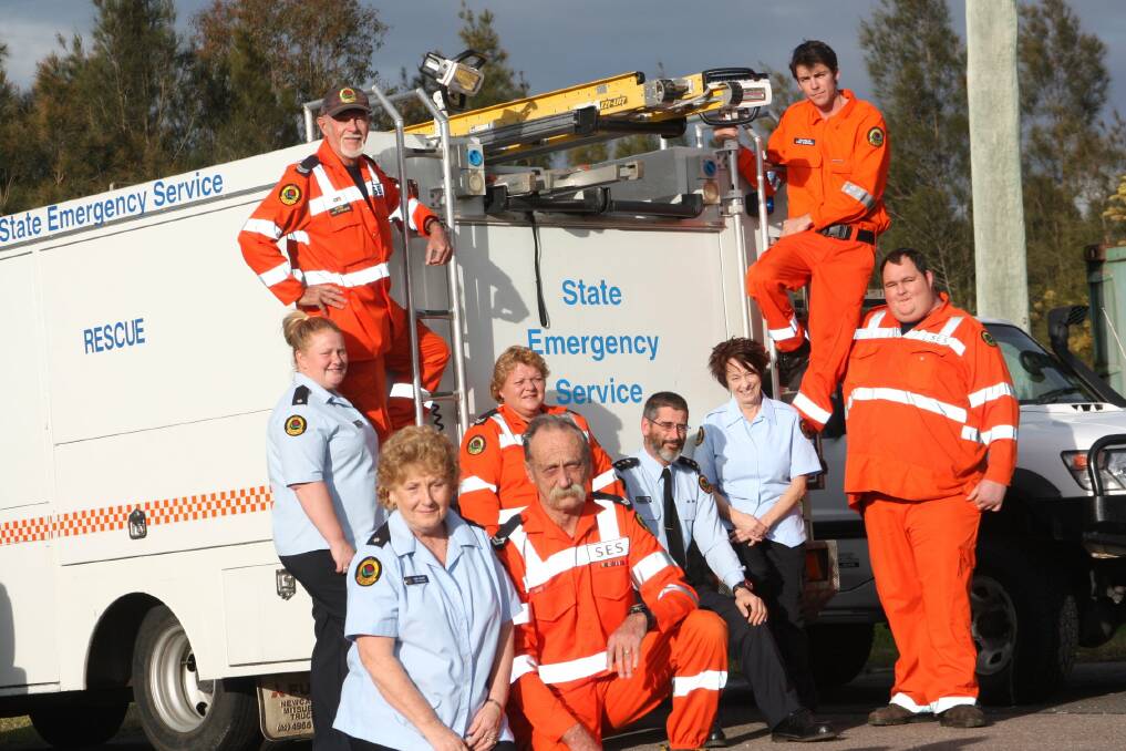 FRIENDLY CREW: From left, front, Pam Sharp and Greg Gunter, back, Samantha Ford, Peter Sherwen, Gaylee Watters, Phil Hudson, Veronica Lambie, Walter Searles and Daniel Hay at the SES Raymond Terrace.