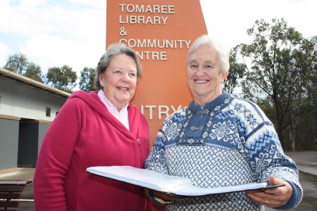WELCOMING: SeaSide Singers Jenny Quirk and Jeanette Antrum at Tomaree Library and community Centre, Salamander Bay. Picture: Stephen Wark