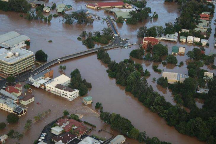 Aerial photos of Lismore showing flooding from the aftermath of Cyclone Debbie. 31st March 2017. Photo:?? Rotorwing Helicopter Services Photo: Rotorwing Helicopter Services