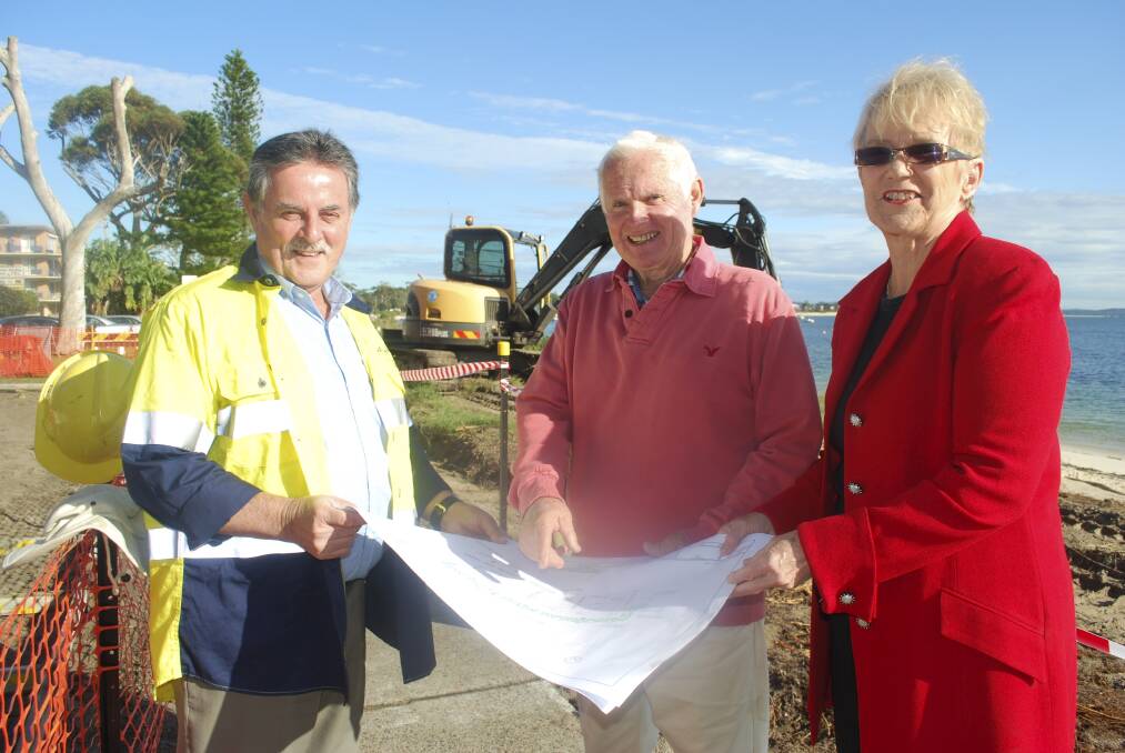 IMPROVEMENTS: Council's transport and drainage team leader Denis Field with Mayor Bruce MacKenzie and Cr Sally Dover.