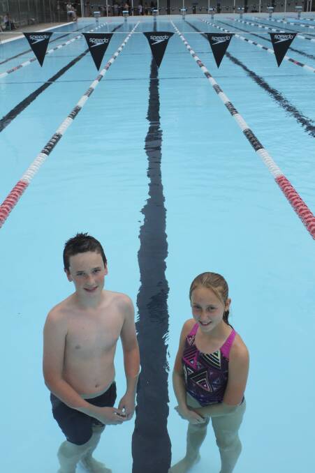 ALL SET: Nelson Bay Swimming Club members Noah Davis, 14, and Emily Pudney, 12. Picture: Ellie-Marie Watts
