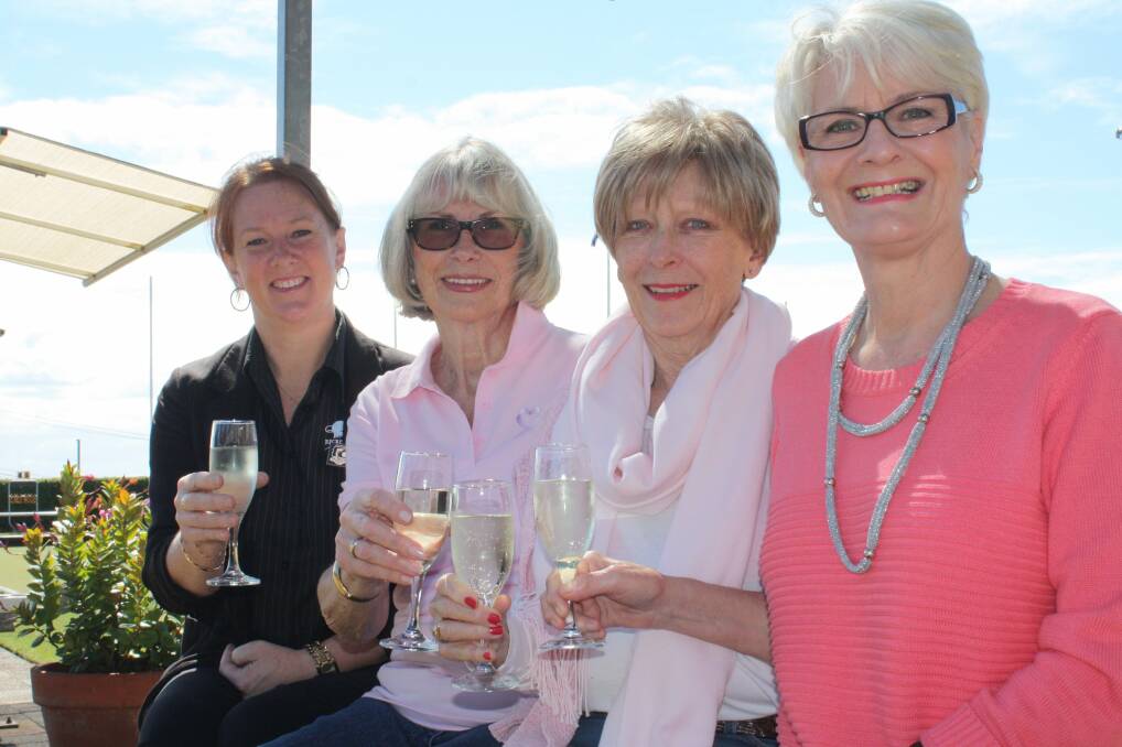 PINK LADIES: Nicole Blue, Ros Slaughter, Deirdre Roberts and Liz Cameron at Nelson Bay Bowling Club. Picture: Ellie-Marie Watts