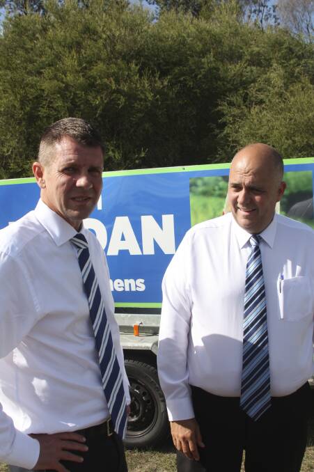 Premier Mike Baird with Ken Jordan during the state election campaign.