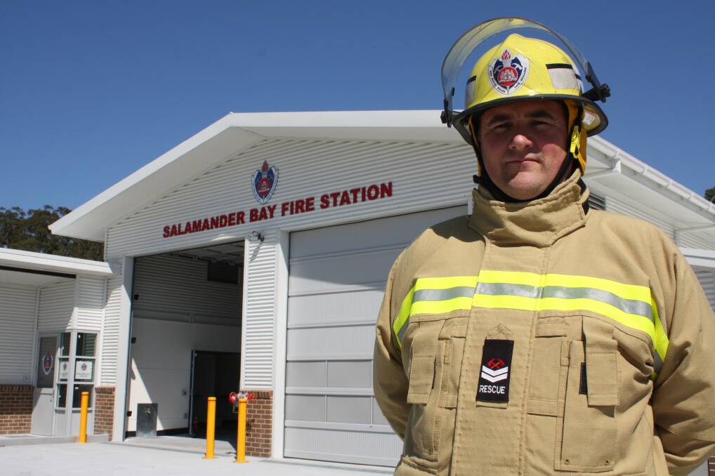 ON STANDBY: NSW Fire and Rescue senior firefighter Charles McCumstie outside the new Salamander Bay station. Picture: Ellie-Marie Watts