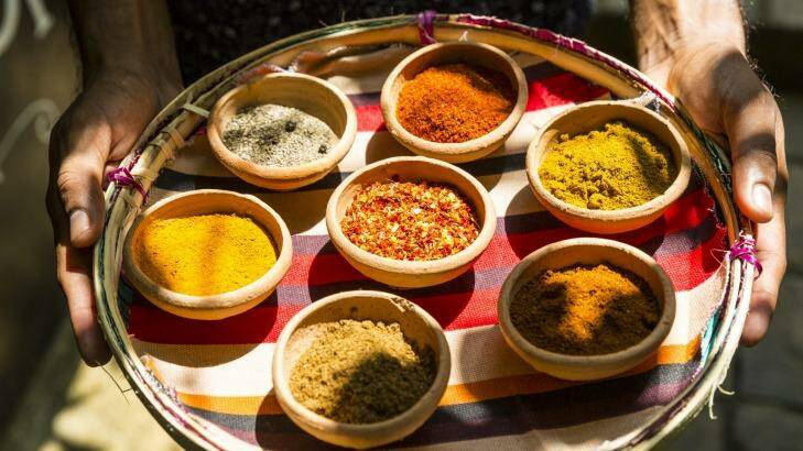 A diverse selection of colourful spices used in Sri Lankan cuisine, Galle, Sri Lanka. Photo: Peter Stuckings