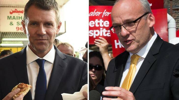 On the hustings: Mike Baird and Luke Foley.  Photo: Brendan Esposito and Edwina Pickles