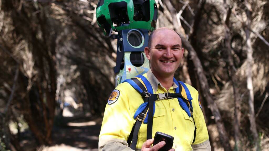 NEWS: National Parks and Wildlife Service senior field officer Dave Power carrying the Google photographic device. Picture: Ellie-Marie Watts
