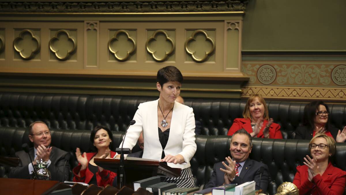 IN ACTION: Port Stephens MP Kate Washington pictured delivering her maiden speech to parliament last Tuesday. 
