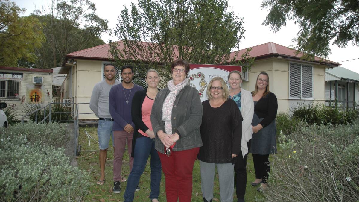 CARED FOR: Jordan Hammond, Nathan Simon from Port Stephens Family Support Service, Kim Staples and Colleen Whittle from Raymond Terrace Neighbourhood Centre, Rachel Small, Debbie Jones and Jo Vanderhelm from Port Stephens Family Support Service. Picture: Jessica Brown.