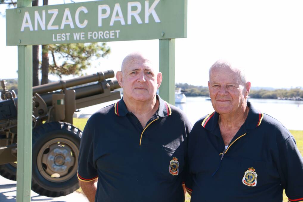 READY: Tea Gardens RSL Sub-Branch representatives Ray Prigg and Barry Whiteman at Anzac Park.  Picture: Stephen Wark