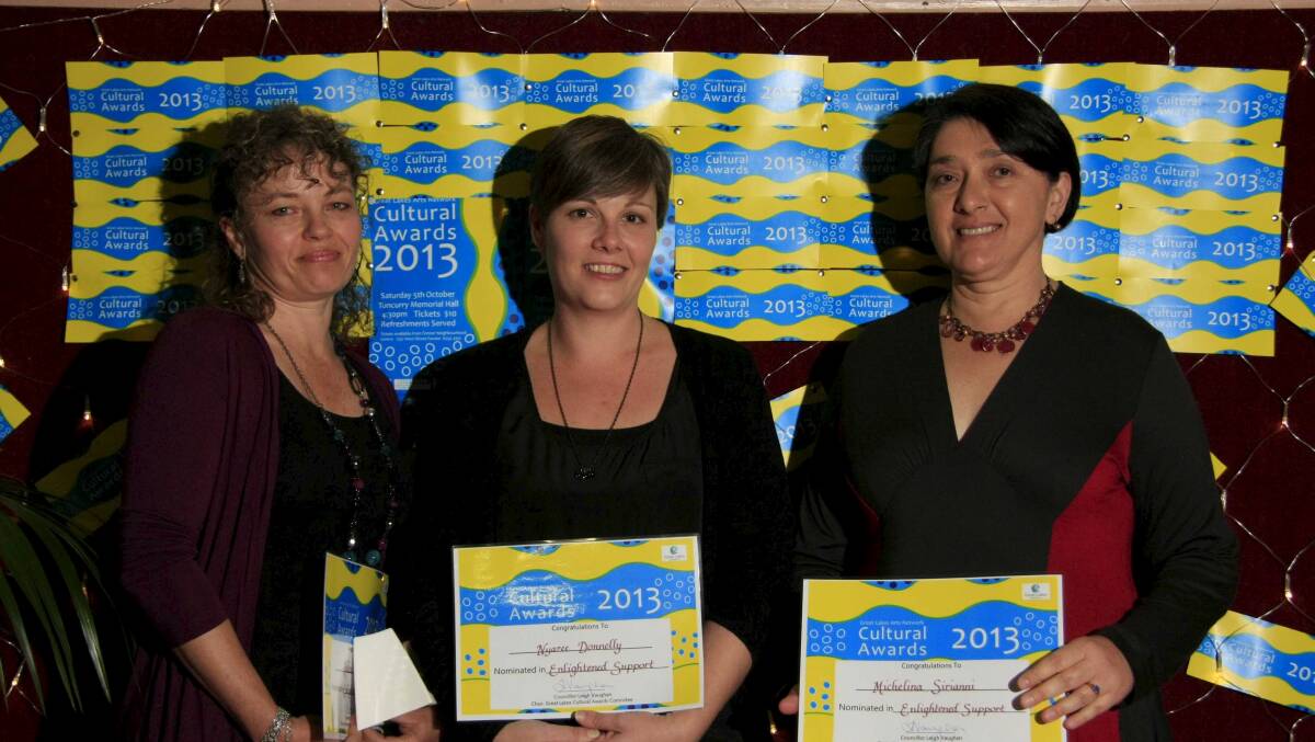 SUCCESS: 2013 arts awards winners Helen Betts, Nyaree Donnelly and Michelina Sirianni. Picture by Mat Dunk. 