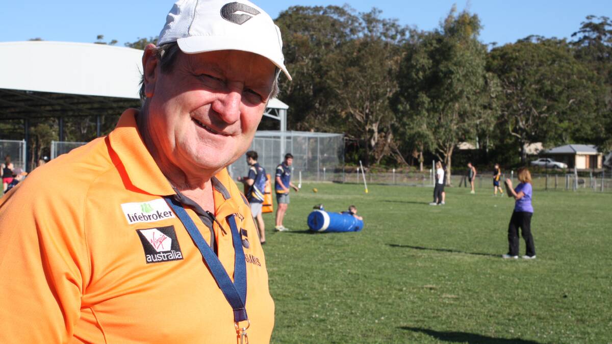 AFL icon Kevin Sheedy spent some time in Port Stephens last week, talking with students from St Philip's Christian College and Tomaree Education Centre as well as showing them some skills. Pictures by Ellie-Marie Watts.