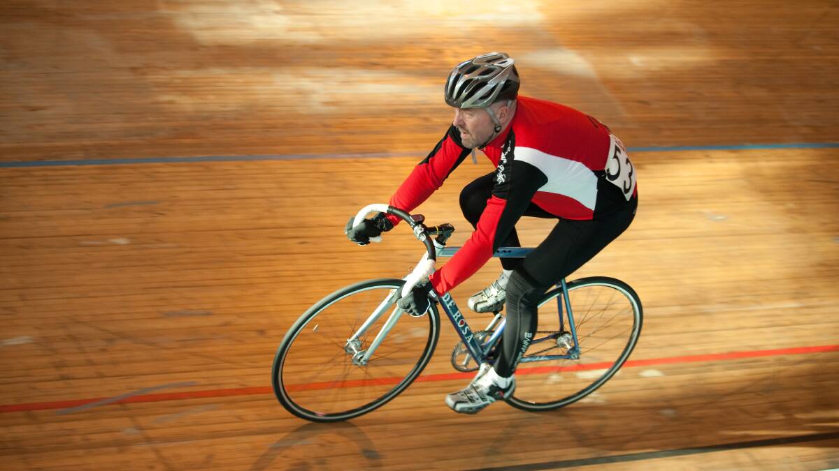 CYCLE: Nigel Burrows cycling the velodrome.