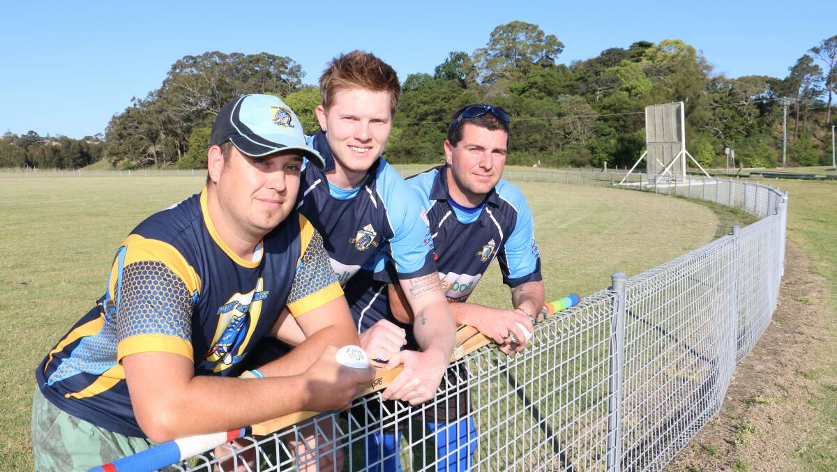 READY: Port Stephens Pythons players Julian Doyle, Josh Moxey and Allan Baldwin at King Park Sporting Complex, Raymond Terrace. Picture: Stephen Wark
