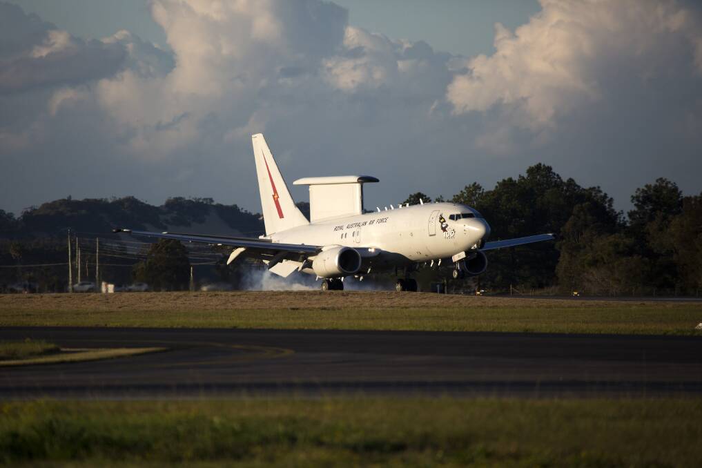 Advanced equipment: A E-7A Wedgetail airborne command and control aircraft lands at RAAF Base Williamtown during Exercise Dawn Strike. Picture: CPL Nicci Freeman