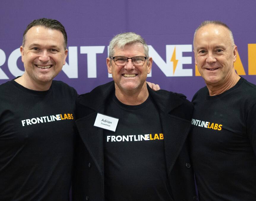 Adrian Sweatman, centre, with Chris North, left, and Mark Leatham, right, of Frontline Labs. Picture supplied