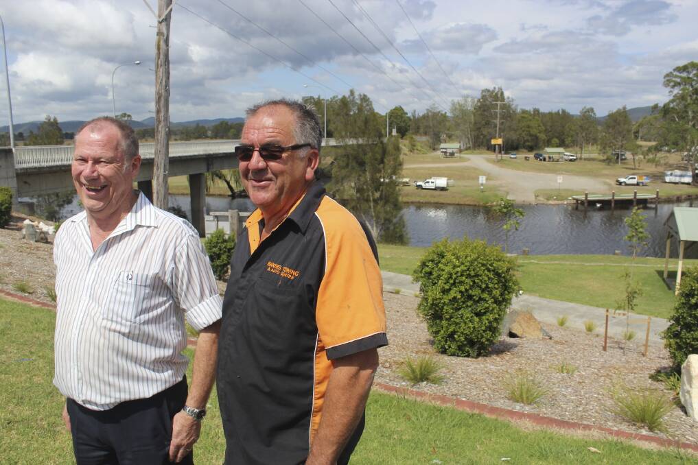 WELCOMING: Roger Dixon and Arthur Baker, of the Bulahdelah Lions, with the recreational vehicle-friendly park behind. Picture: Nathalie Craig