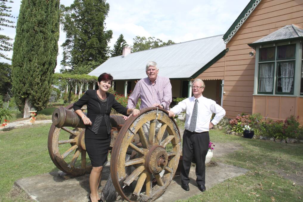 HIDDEN GEM: Robyn Parker, minister for environment and heritage, Port Stephens MP Craig Baumann and general director of Tahlee Ministries, John Anderson, outside the Tahlee Bible College last Wednesday.