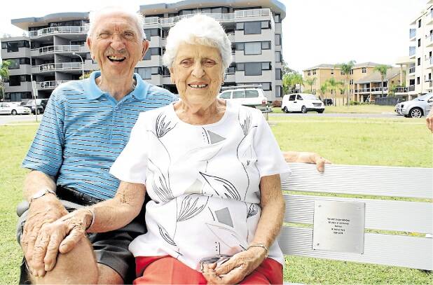 SECOND HOME: Gordon and Fay Mowbray have had a seat at Little Beach dedicated to them, after visiting the area for 50 years. Picture: Ellie-Marie Watts