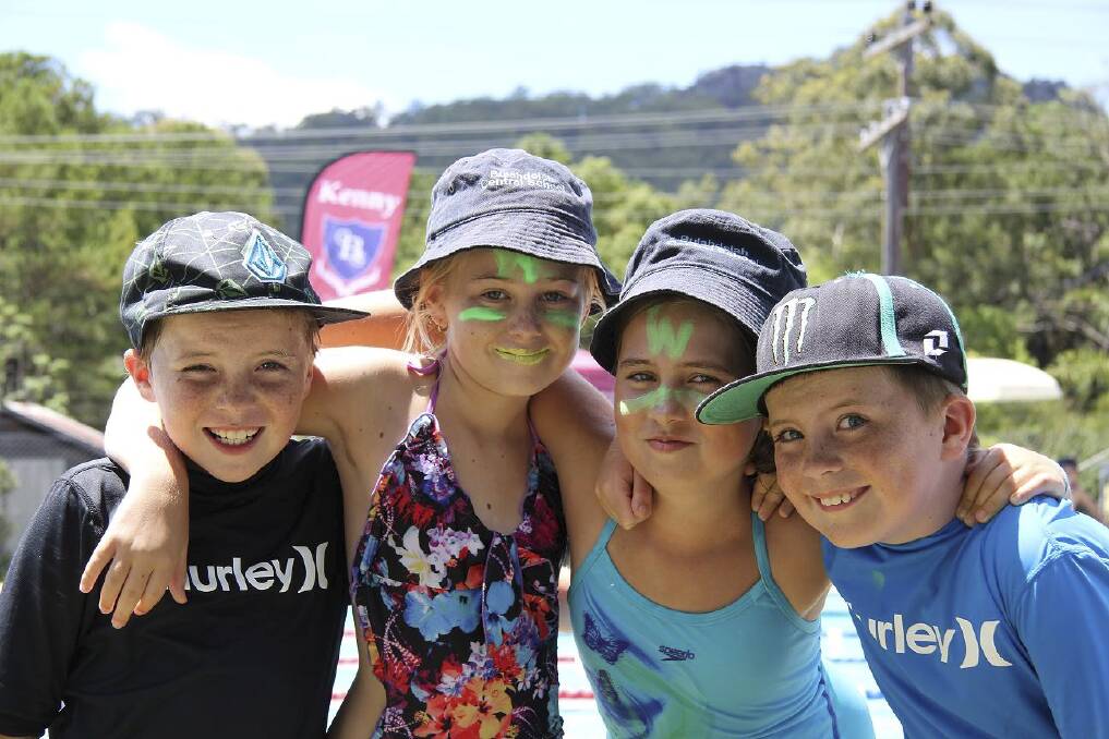 WATER BABIES: Students Kurtis Barry, Taylah Smith, Marni Barry and Toby Barry at the Bulahdelah Central School Swimming Carnival.