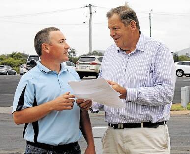 VALID POINTS: Adam Males, of Tea Gardens Hawks Nest Antenna Services, speaking with Member for Paterson, Bob Baldwin.