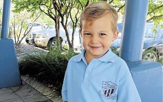 KITTED OUT: Ethan Avery, 5, is ready to start school at Tea Gardens Public School. Picture: Nathalie Craig