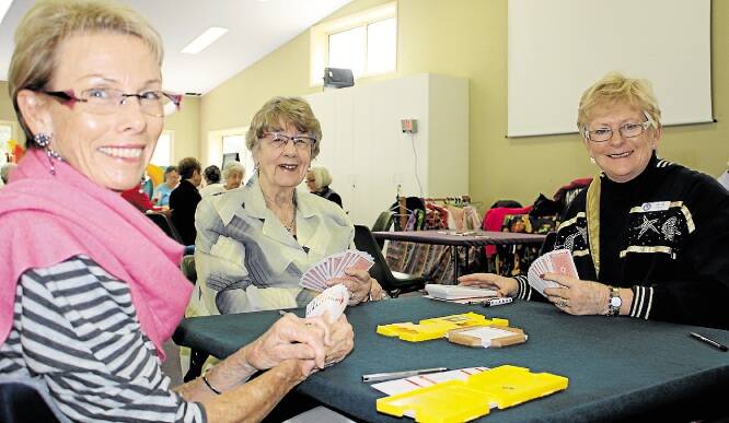 MIND GAMES: Nelson Bay Bridge Club players Helen White, Betty O'Hara and Peta Grice. Picture: Ellie-Marie Watts