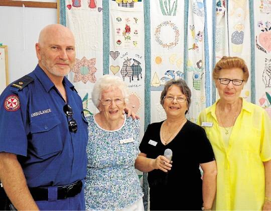 ARTISTS CONTRIBUTE: Ray O'Brien from the Tea Gardens Ambulance Service with Myall Community Art and Craft Centre founding member Joan Wilcox, president Lyn Reid and event organiser Fran Nichols.