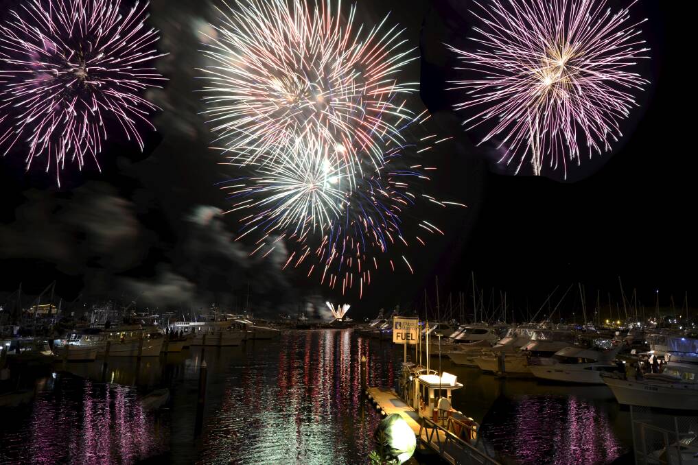 LIT UP: Nelson Bay welcomed in the new year with fireworks, set off from a barge 200 metres offshore from d'Albora Marinas. Picture: Ray Alley