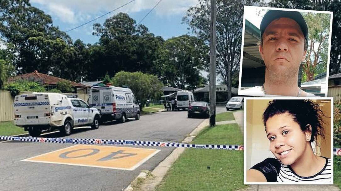 The scene of Jason Adams' death in Raymond Terrace in February, 2020. Inset, Mr Adams and Lily Ridgeway, who is on trial in the Supreme Court.