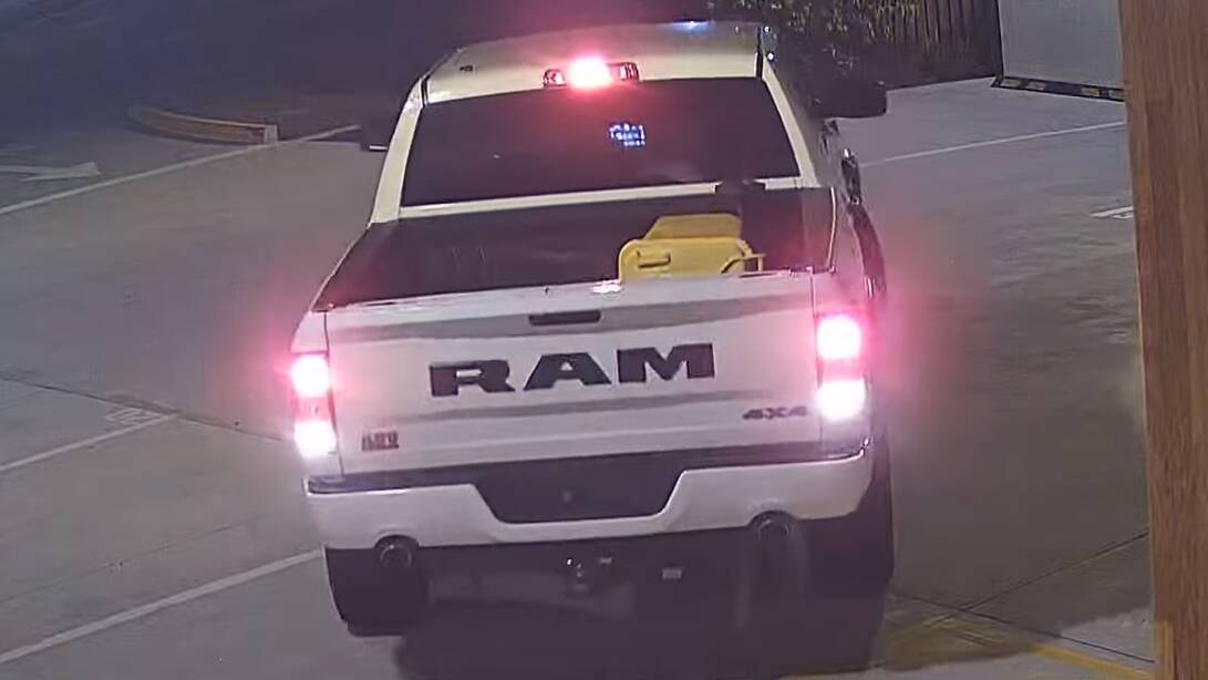 A white Dodge Ram truck with no numbers plates caught on CCTV before the alleged robbery. Picture supplied
