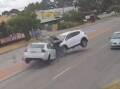 CCTV footage allegedly shows a Holden Commodore colliding with a Hyundai Tucson. Picture via Nine News