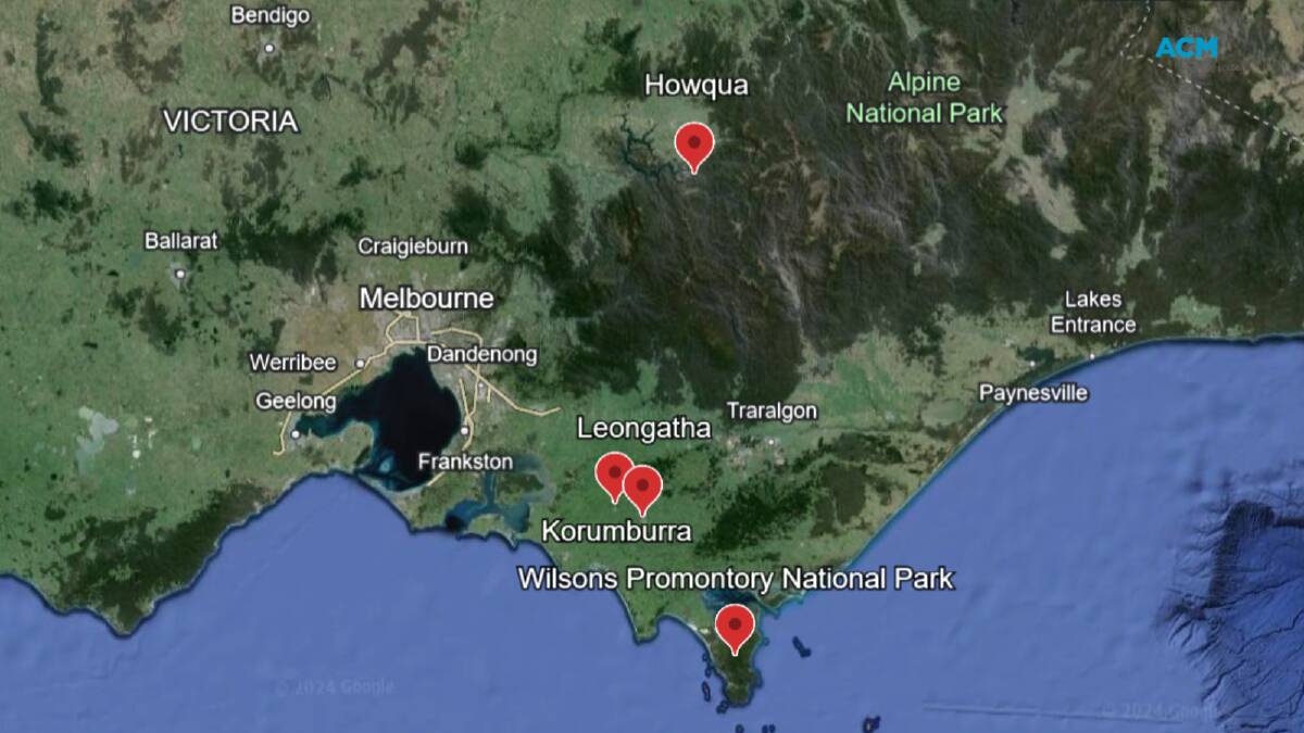Victorian sites where Ms Patterson was accused of murdering or attempting to murder her alleged victims. Picture Google Earth