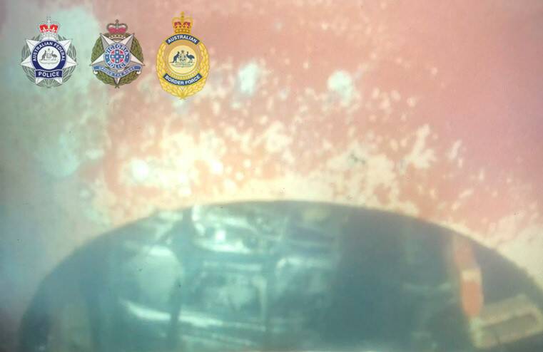 Underwater image of alleged drug importation in the hull of a cargo ship docking at Melbourne Port on October 7. Picture supplied