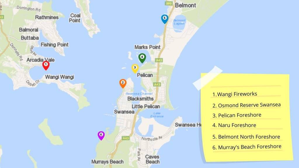 Location guide for the Wangi Wangi fireworks. File picture