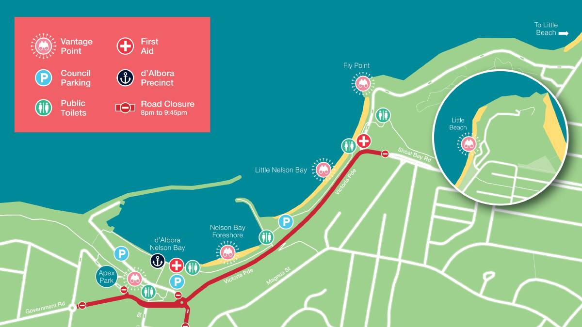 Viewing guide for the Nelson Bay fireworks. Picture by Port Stephens Council