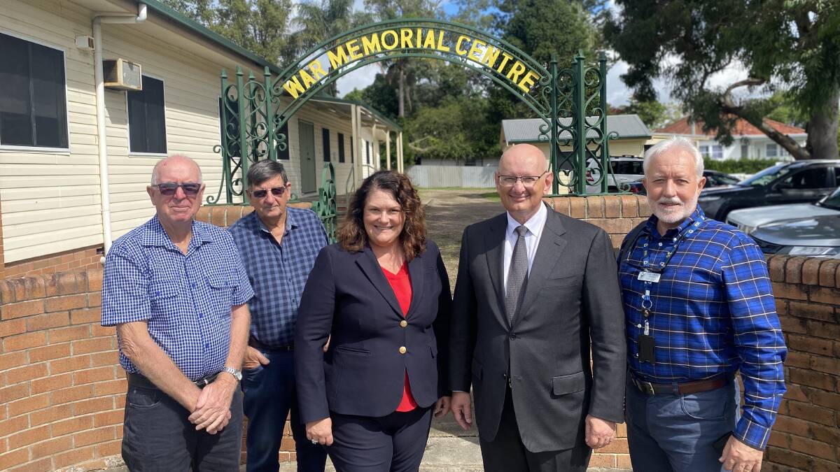 ELECTION PROMISE: Graham Marsh, Rod Trappel, Paterson MP Meryl Swanson, Shadow Minister for Veterans Affairs Shayne Neumann MP and Vic Jones at the East Maitland War Memorial Centre.