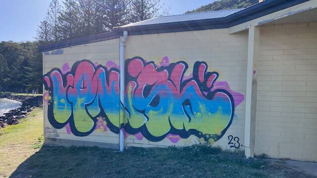 The graffiti scrawled on the Tomaree Lodge amenities block, which was subsequently removed. Picture supplied