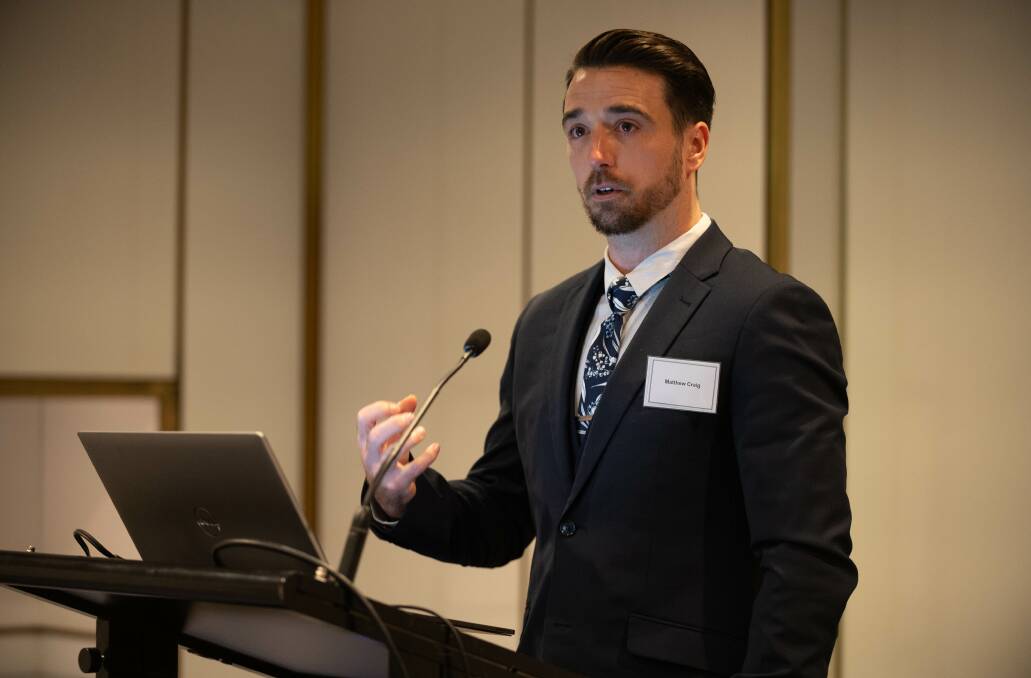 Matthew Craig speaking about esketamine treatment for depression at Parliament in Canberra on Wednesday. Picture supplied 