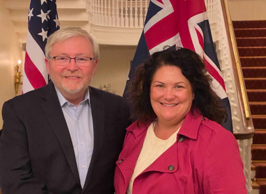 Meryl Swanson with former PM Kevin Rudd, now Australian Ambassador to the United States. Picture from Meryl Swanson