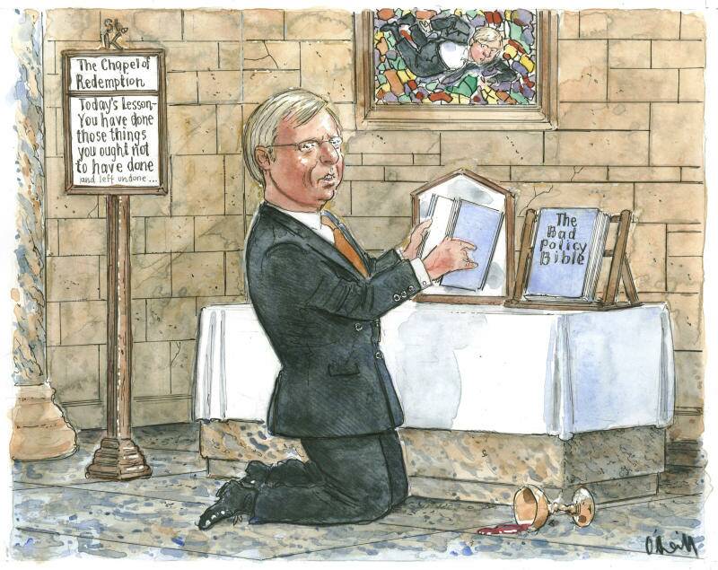 CHAPEL OF REDEMPTION: Kevin Rudd in 2010 Australian Financial Review cartoon by Ward ONeill to accompany a Brian Toohey column. BELOW: The 1984 Senate Privileges Committee Report on The National Times after it reported 'in camera' committee proceedings.