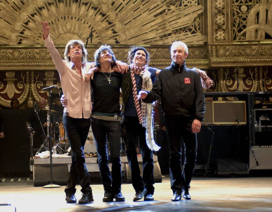 AWESOME FOURSOME, Jagger, Woods, Richards and Watts at New York's Beacon Theatre in late 2006. They were touring off their latest recording, A Bigger Bang, and the concerts were filmed by Martin Scorsese and released as Shine A Light and released in April 2008.