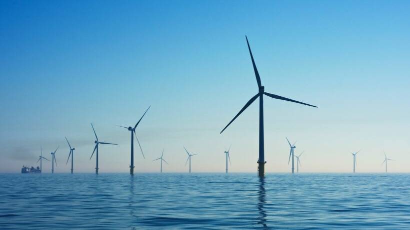A US Department of Energy image of floating wind turbines.