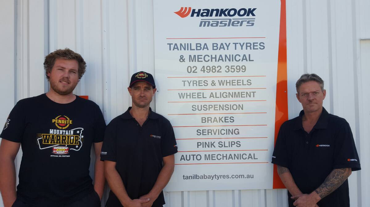LOCAL EXPERTS: The team from Tanilba Bay Tyre & Mechanical, from left to right,  Stephen Bree, manager, Mathew Grantham, head mechanic, Troy Spruce, tyre fitter/under body specialist.