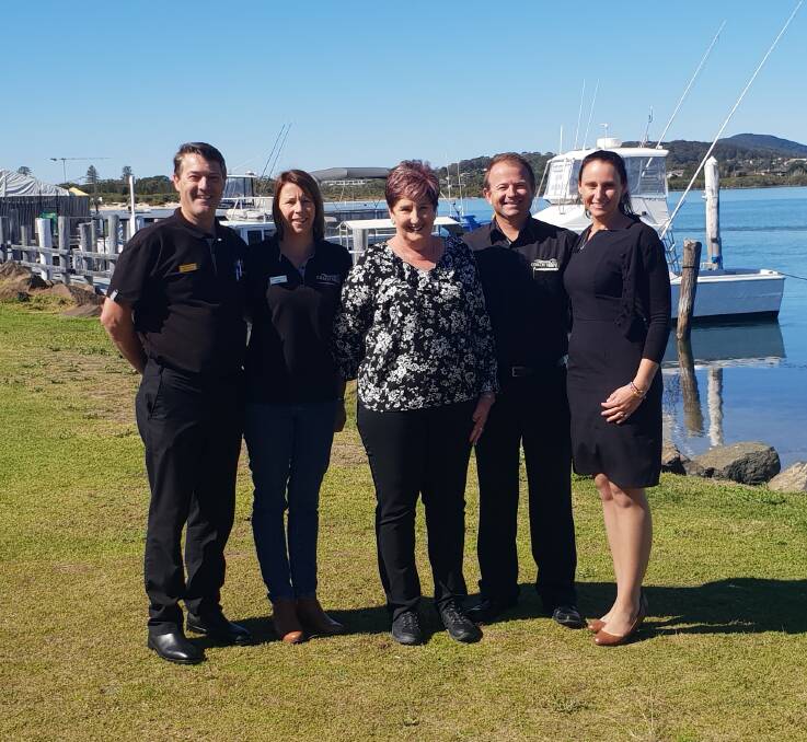 PROVIDING THAT PERSONAL TOUCH: The team at Tuncurry Coach Tours, from left to right, Graham Steber, Kim Steber, Julie Poole, Adam McMahon and Lisa McMahon.