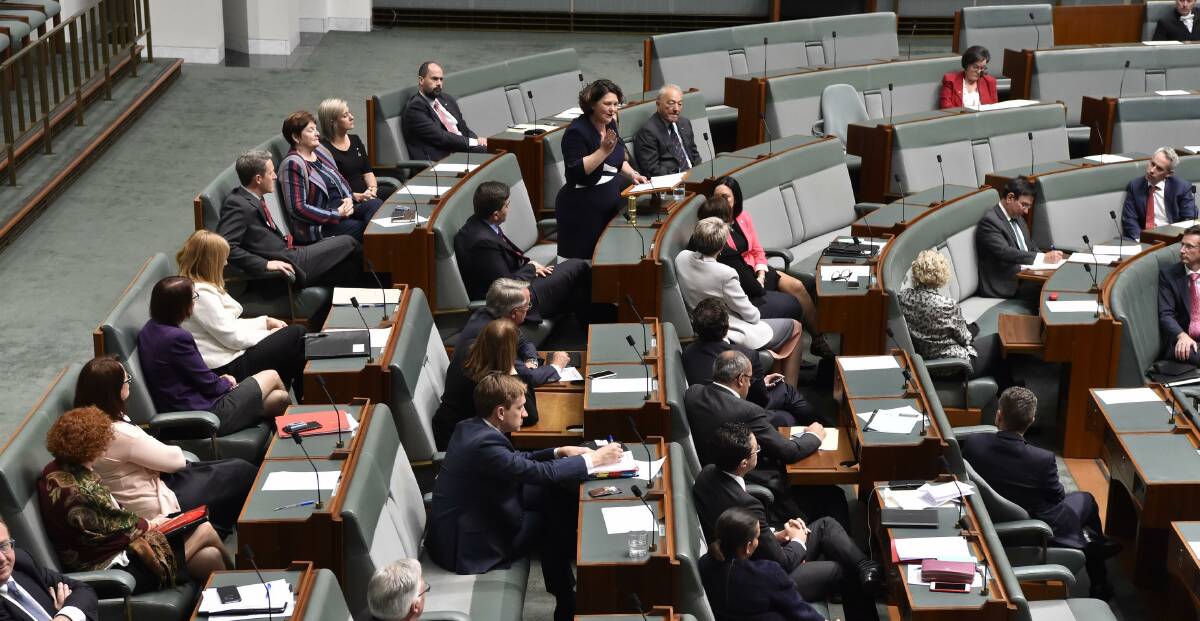 ALL EARS: Ms Swanson delivering her maiden speech in parliament on Monday. She was joined in the chamber by a number of her Labor colleagues.