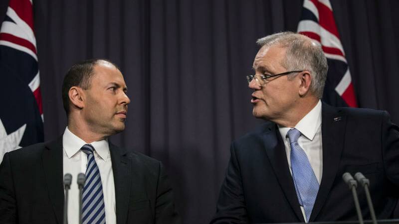 Incoming Prime Minister Scott Morrison and newly elected deputy leader of the Liberal Party Josh Frydenberg. Photo: Dominic Lorrimer