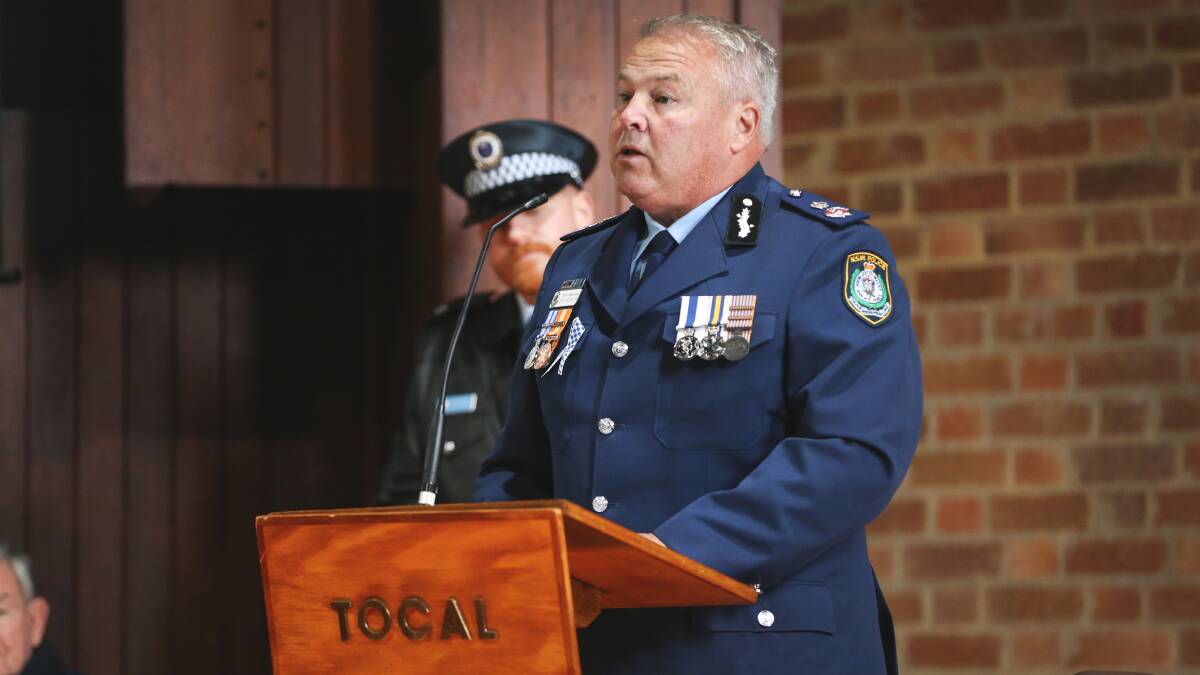 SPEECH: NSW Police Deputy Commissioner Regional Field Operations Gary Worboys at the Port-Stephens Hunter police awards on Thursday. Picture: Marina Neil
